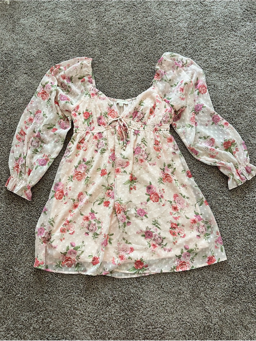 Thirty Thirty LA Floral Swiss Dot Babydoll Mini Dress XL NWT